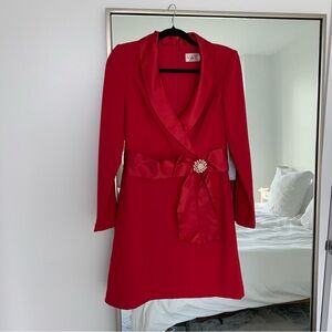 Eliza J Long Sleeve Tuxedo Sheath Bow Dress Red NWT Size 6